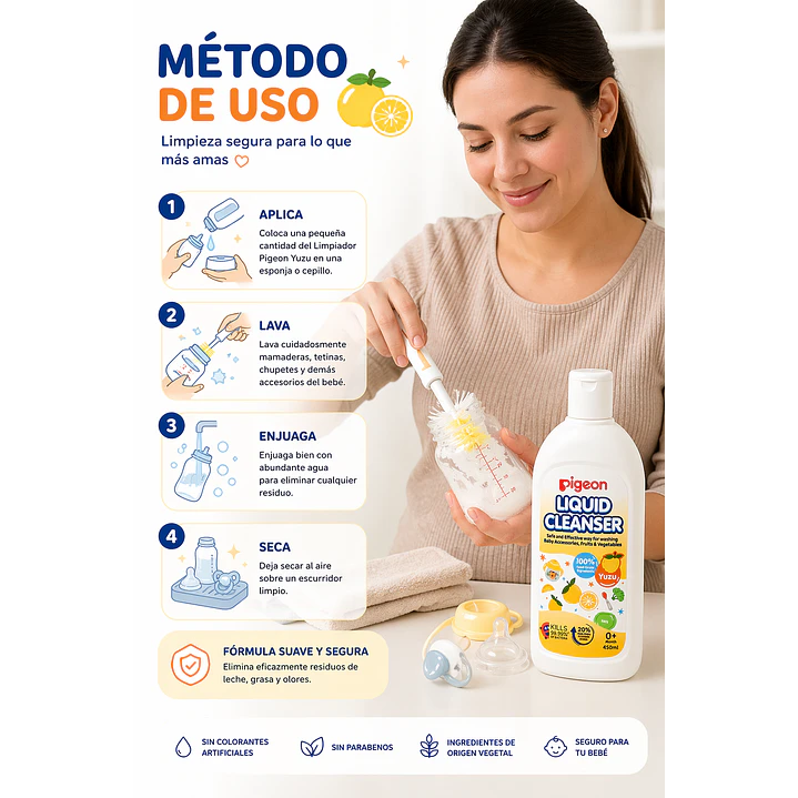 Limpiador De Mamaderas Pigeon Yuzu Color Blanco 450ml 2