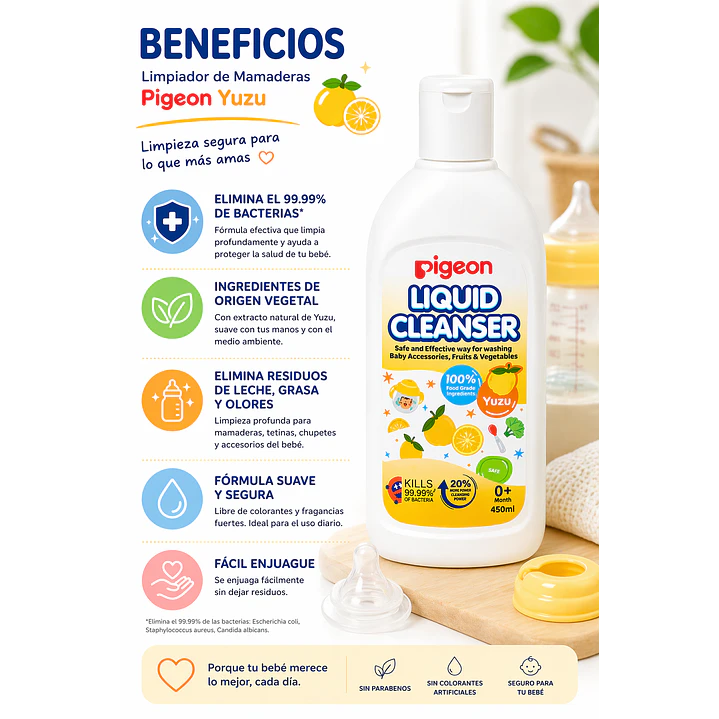 Limpiador De Mamaderas Pigeon Yuzu Color Blanco 450ml 3