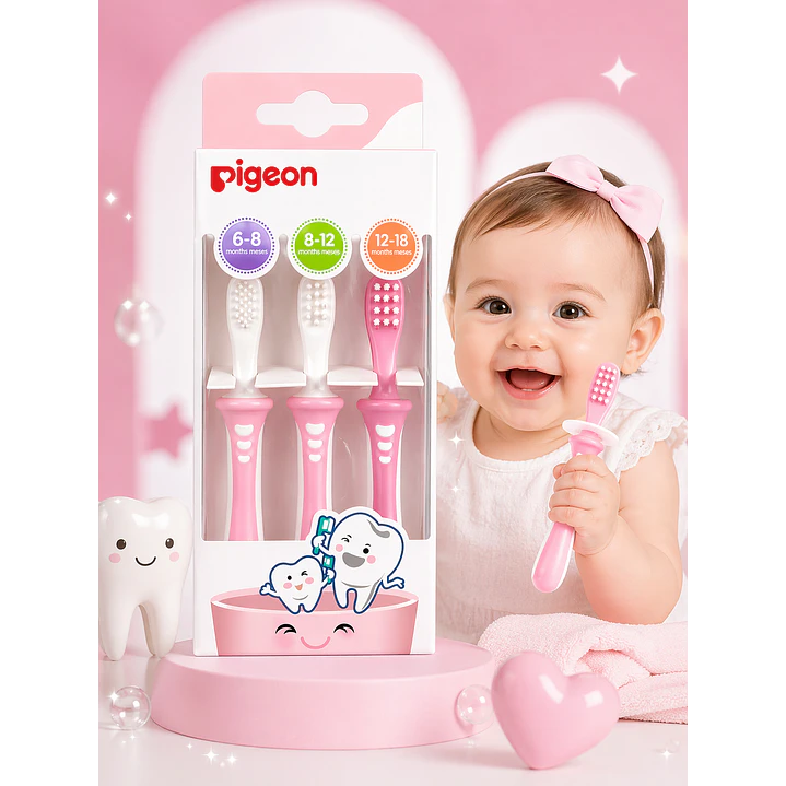 Cepillos Dentales Set  Aprendizaje 3 Etapas Pigeon Rosado  5