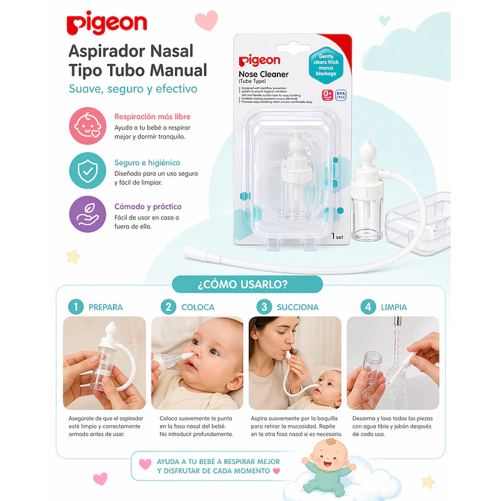 Aspirador Nasal Tipo Tubo Manual Pigeon Color Transparente 6