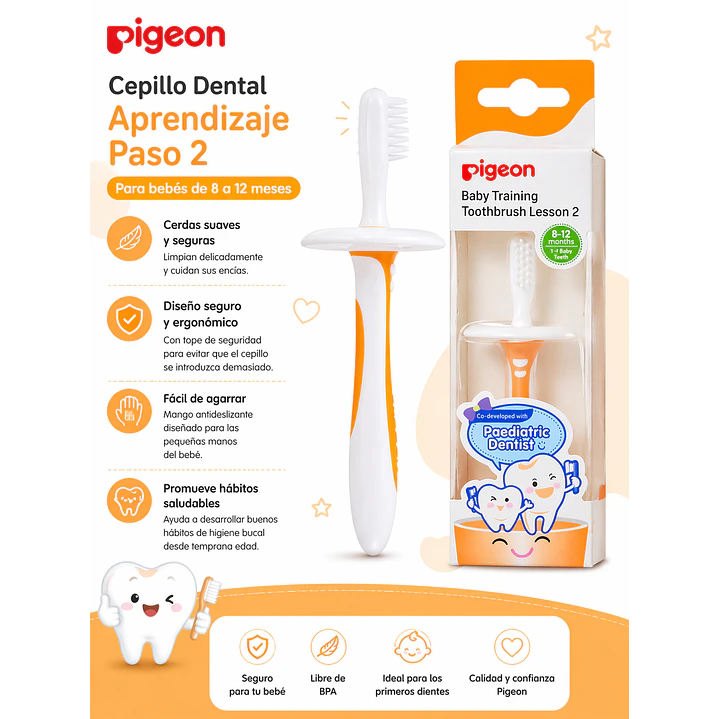 Cepillo Dental Aprendizaje Paso 2 Pigeon Color Naranja 6