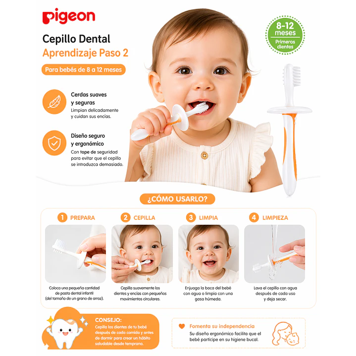 Cepillo Dental Aprendizaje Paso 2 Pigeon Color Naranja 5