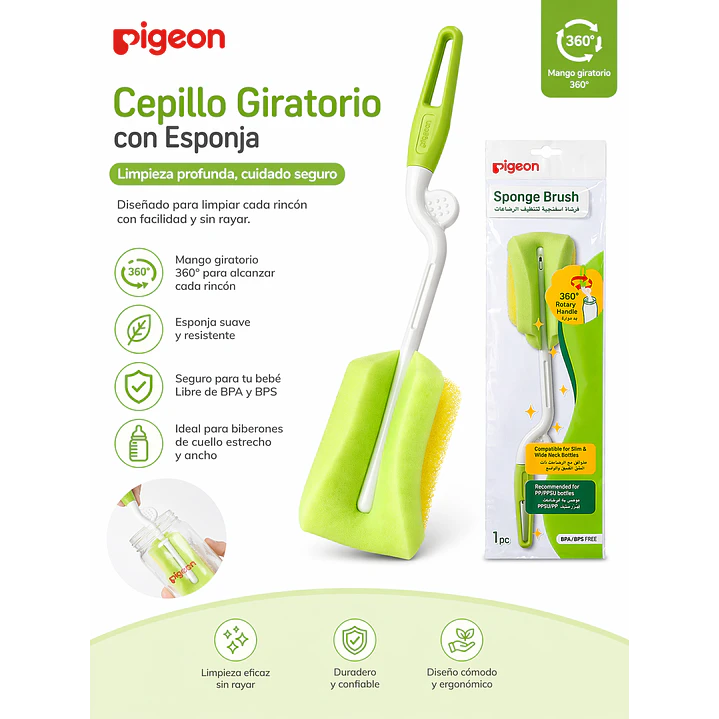 Cepillo Giratorio Esponja Pigeon Limpia Mamaderas 3
