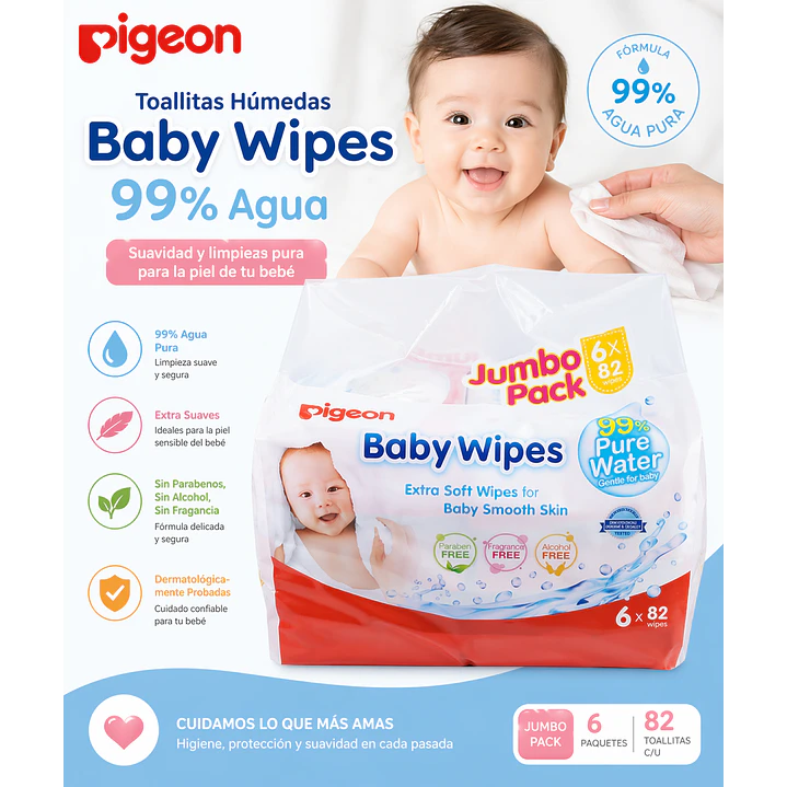 Toallitas Humedas Baby Wipes Pigeon 99% Agua 82u Pack X6 4