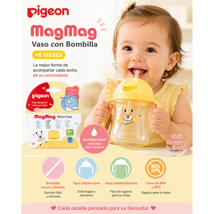 Vaso Con Bombilla Para Niños Pigeon MagMag  +8 Meses  4