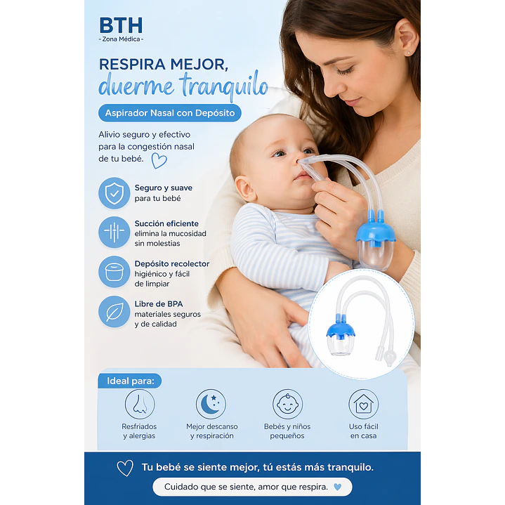 Aspirador Nasal Bebé BTH Con Depósito Celeste 3