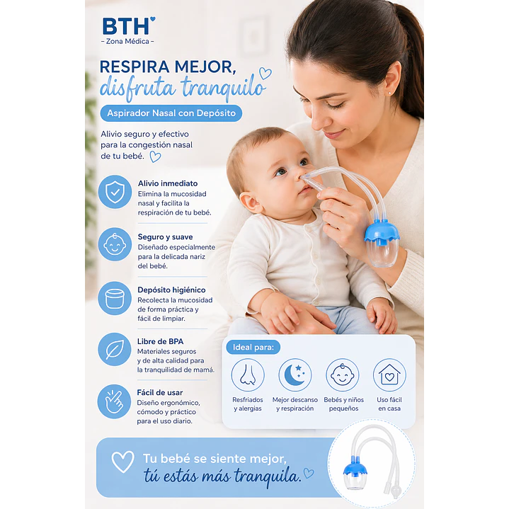 Aspirador Nasal Bebé BTH Con Depósito Celeste 4