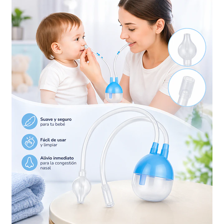 Aspirador Nasal Bebé BTH Con Depósito Celeste 2