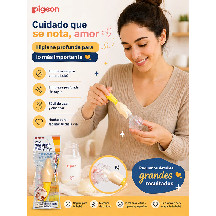 Cepillo Limpia Tetina Boca Ancha Pigeon Color Amarillo 3