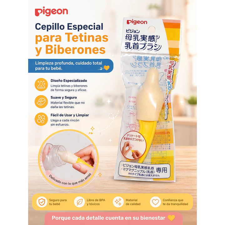 Cepillo Limpia Tetina Boca Ancha Pigeon Color Amarillo 4