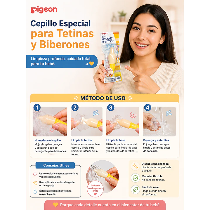 Cepillo Limpia Tetina Boca Ancha Pigeon Color Amarillo 5