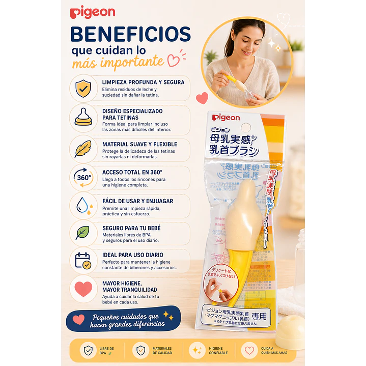 Cepillo Limpia Tetina Boca Ancha Pigeon Color Amarillo 6