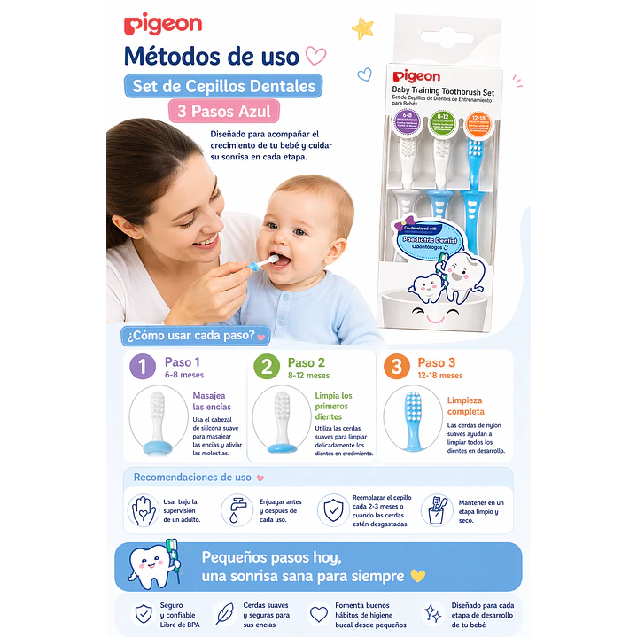 Cepillos Dentales Set De Aprendizaje 3 Pasos Azul 4
