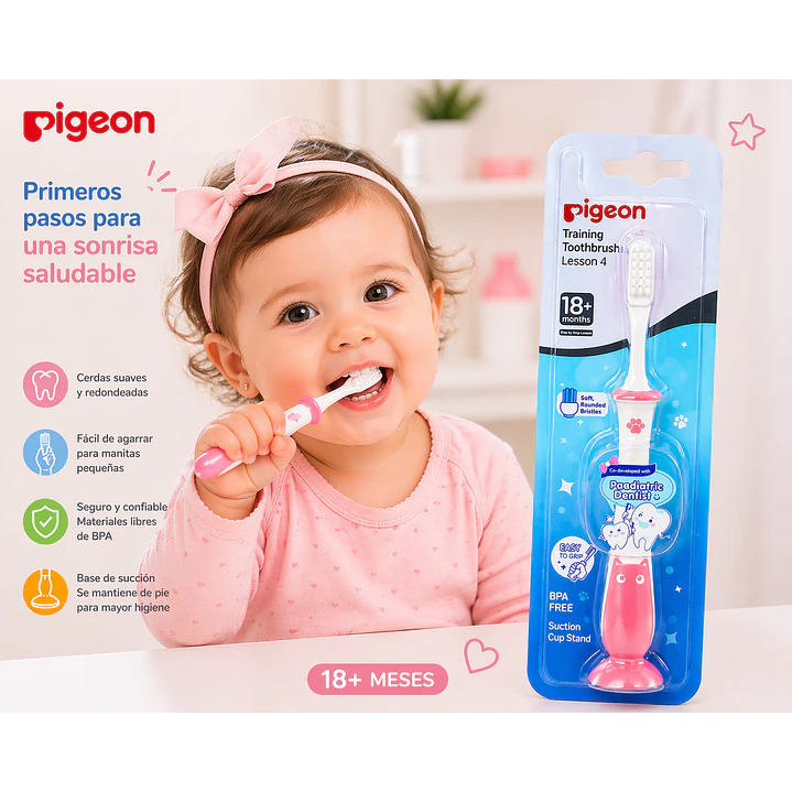 Cepillo De Dientes Etapa 4 Pigeon 18 Meses Color Rosa 2