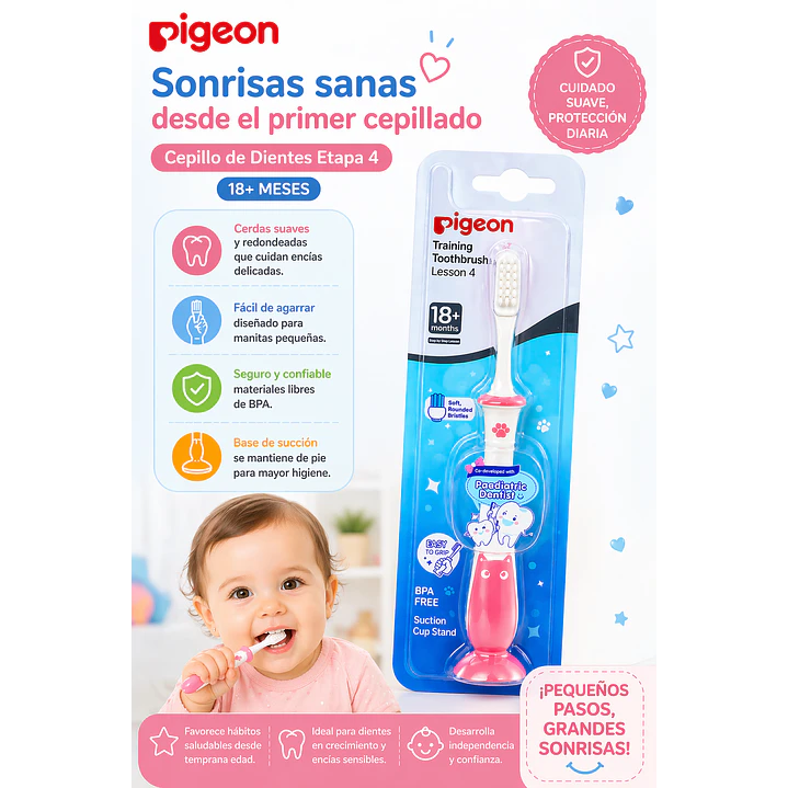 Cepillo De Dientes Etapa 4 Pigeon 18 Meses Color Rosa 3