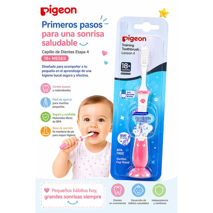 Cepillo De Dientes Etapa 4 Pigeon 18 Meses Color Rosa 4