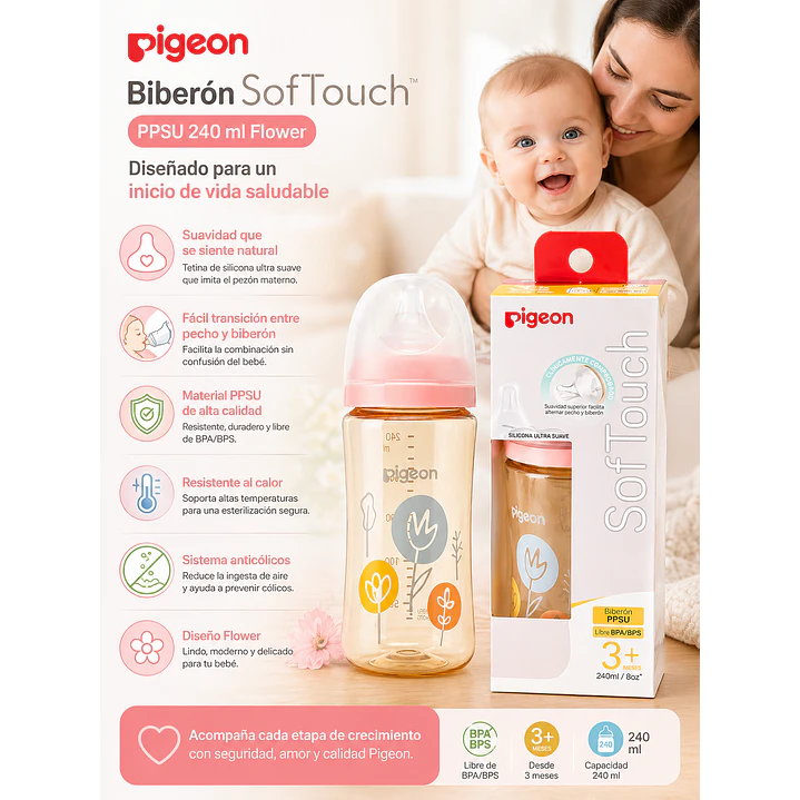 Biberón SofTouch PPSU Pigeon 240 ml Flower 3