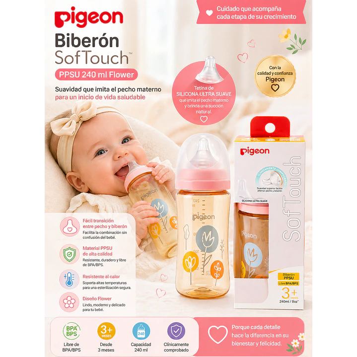 Biberón SofTouch PPSU Pigeon 240 ml Flower 2
