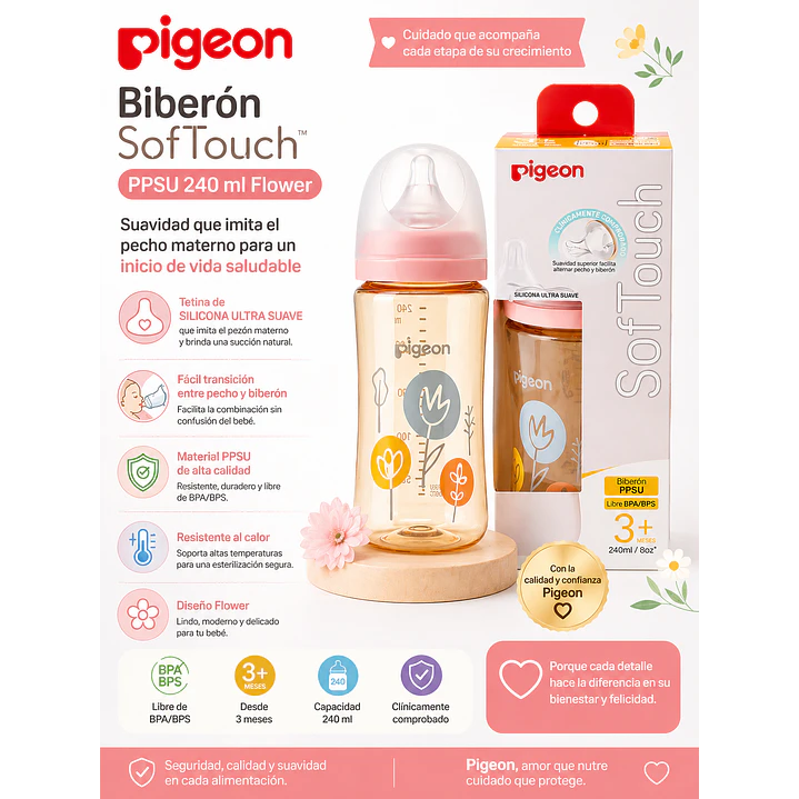 Biberón SofTouch PPSU Pigeon 240 ml Flower 5