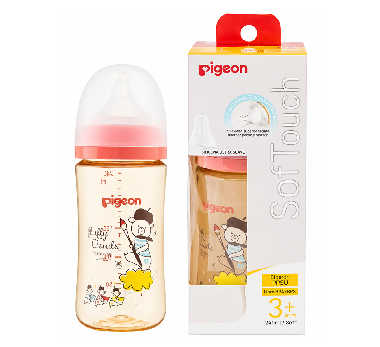 Mamadera PPSU "Bear" 240 ml SofTouch Pigeon