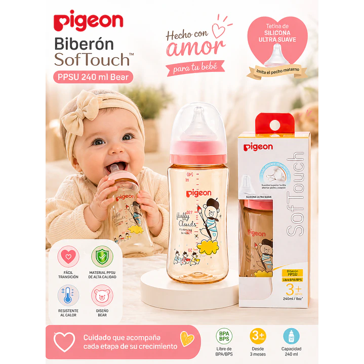 Biberón Pigeon SofTouch PPSU 240 ml Bear 3