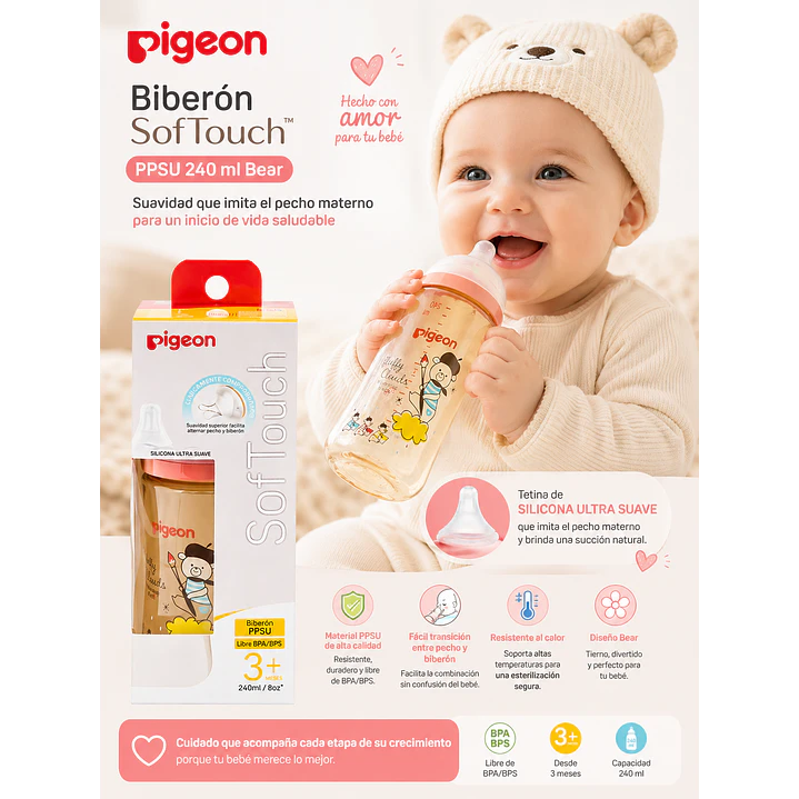 Biberón Pigeon SofTouch PPSU 240 ml Bear 5
