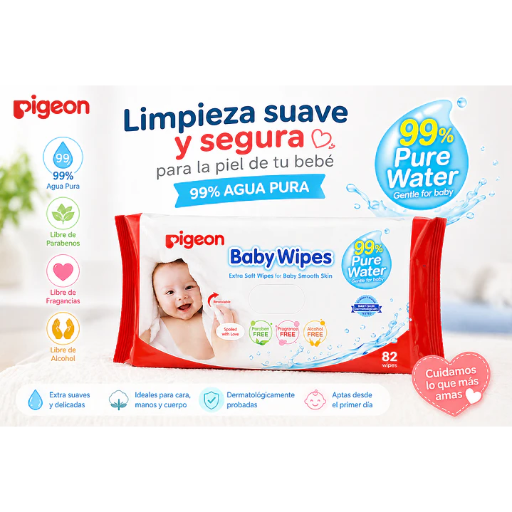 Pigeón Baby Wipes, Toallitas Húmedas, 99% Agua Pura 82 Und 7
