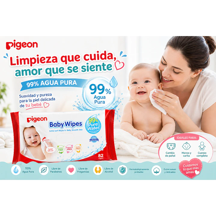 Pigeón Baby Wipes, Toallitas Húmedas, 99% Agua Pura 82 Und 8