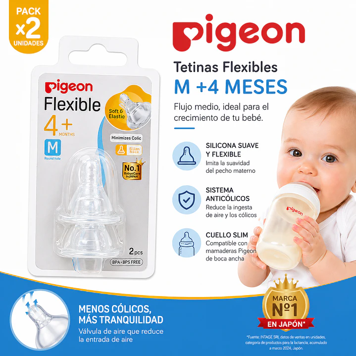 Tetinas Pigeon Flexible M +4M 2 Unidades Anticólicos 5