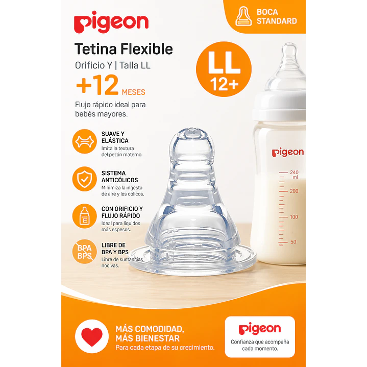 Tetinas Flexible Orificio Pigeon Talla  L +12M  2 Unidades 4