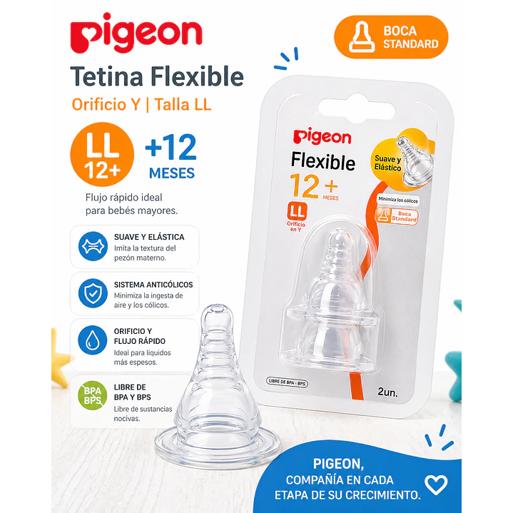 Tetinas Flexible Orificio Pigeon Talla  L +12M  2 Unidades 5