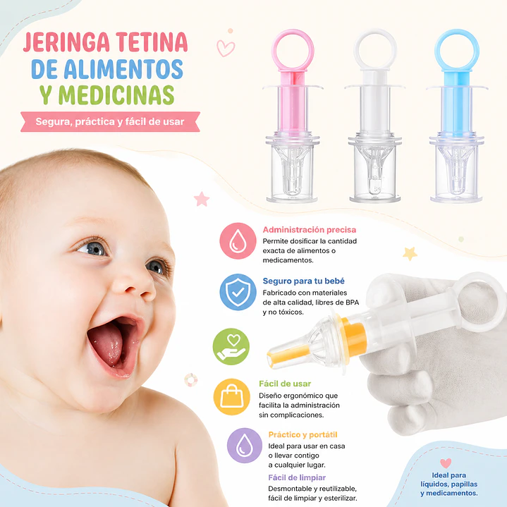 Jeringa Tetina Bebé Para Medicamentos y Alimentos + Estuche 7