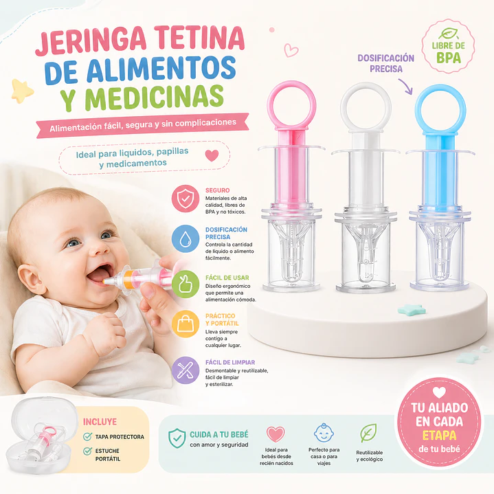 Jeringa Tetina Bebé Para Medicamentos y Alimentos + Estuche 8