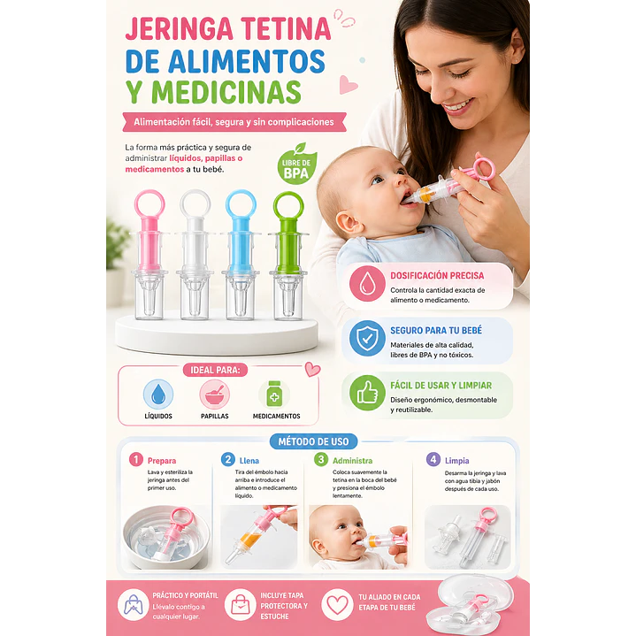 Jeringa Tetina Bebé Para Medicamentos y Alimentos + Estuche 9