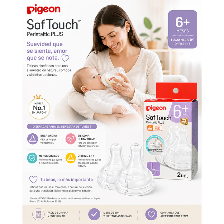 Tetinas Pigeon Softouch M +6M Flujo Y 2 Unidades 3