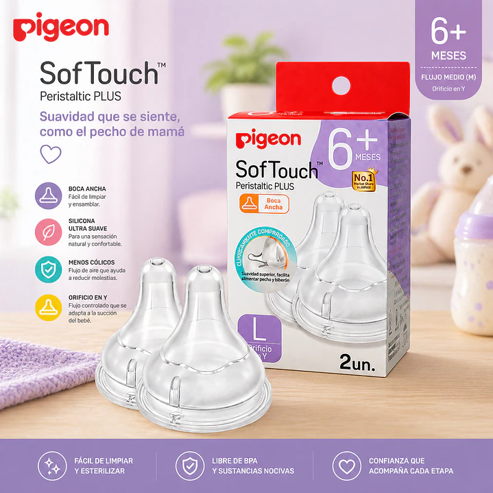Tetinas Pigeon Softouch M +6M Flujo Y 2 Unidades 2