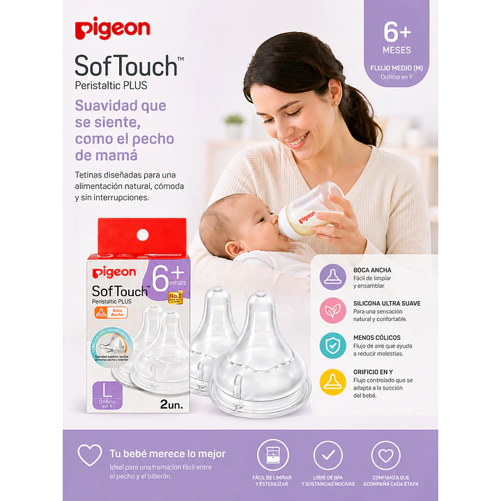 Tetinas Pigeon Softouch M +6M Flujo Y 2 Unidades 4