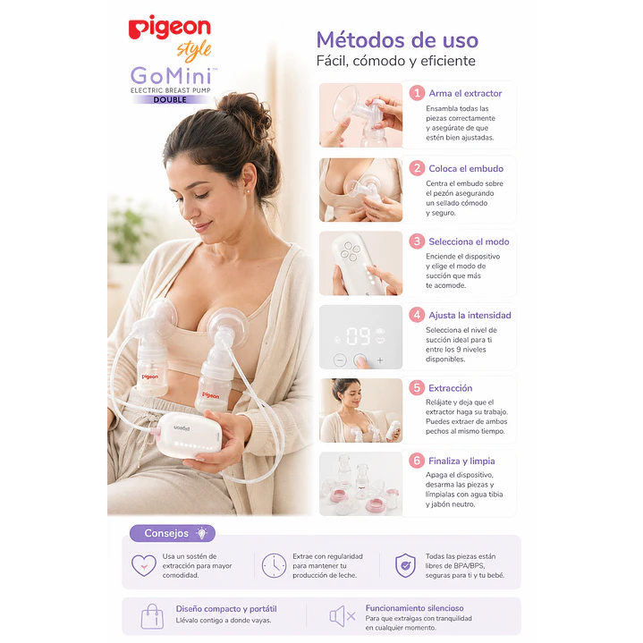 Extractor De Leche Electrico Doble Gomini Pigeon 4
