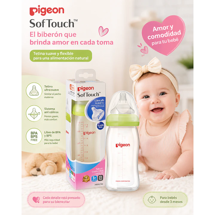 Mamadera Anti-cólicos Softouch Pigeon Vidrio 240ml 4