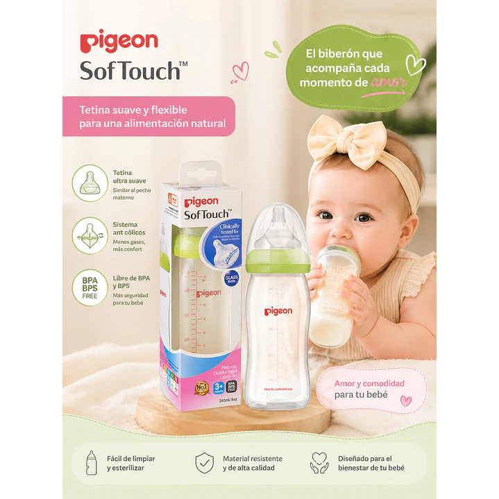 Mamadera Anti-cólicos Softouch Pigeon Vidrio 240ml 3