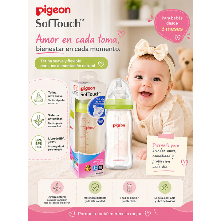 Mamadera Anti-cólicos Softouch Pigeon Vidrio 240ml 6