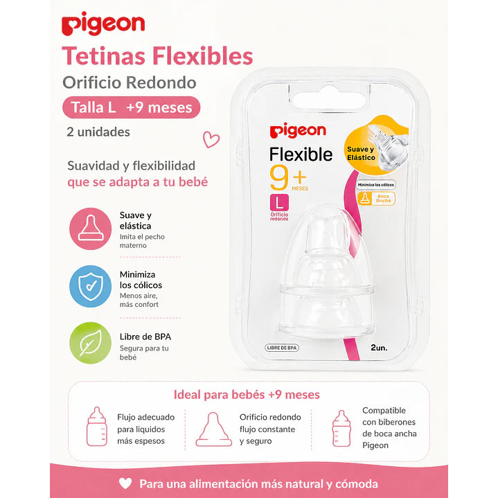 Tetinas Pigeon Flexible Orificio Redondo Talla L +9M  2 Unidades 5