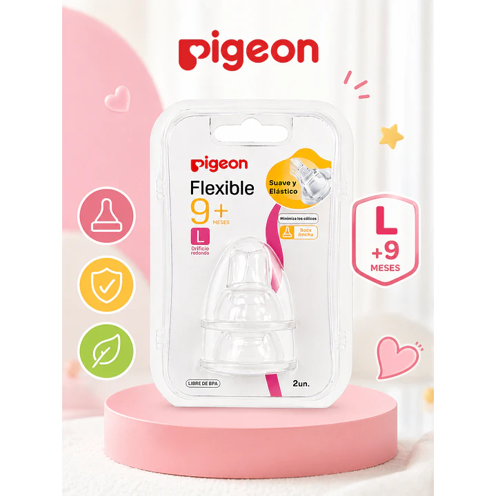 Tetinas Pigeon Flexible Orificio Redondo Talla L +9M  2 Unidades 2