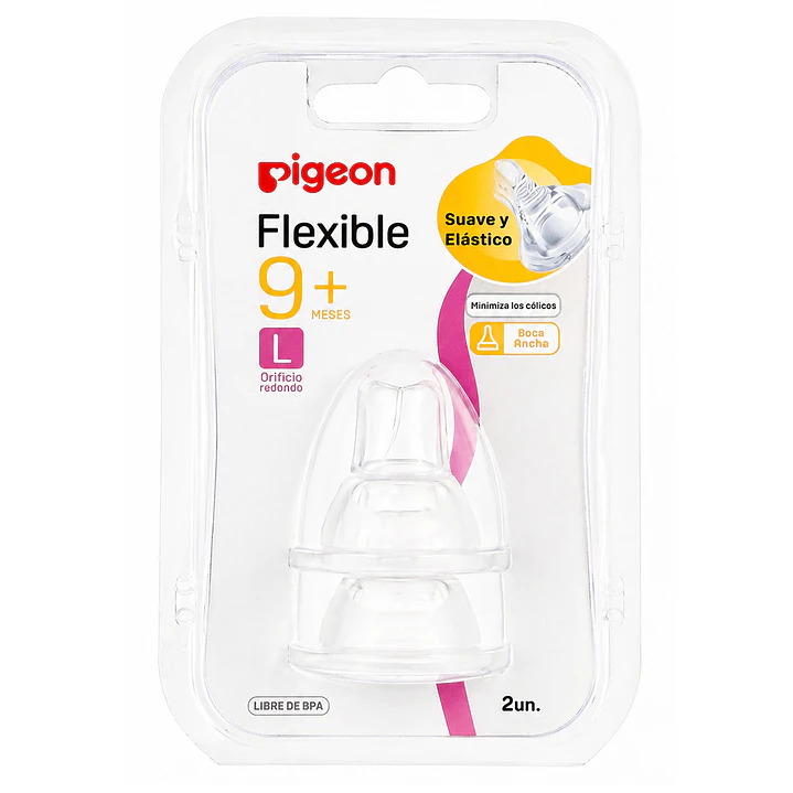 Tetinas Pigeon Flexible Orificio Redondo Talla L +9M  2 Unidades 1