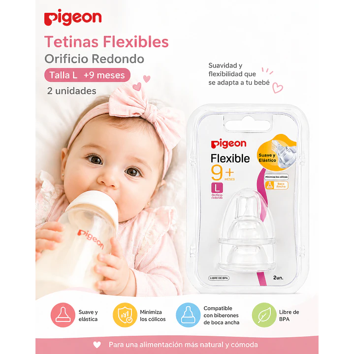 Tetinas Pigeon Flexible Orificio Redondo Talla L +9M  2 Unidades 3