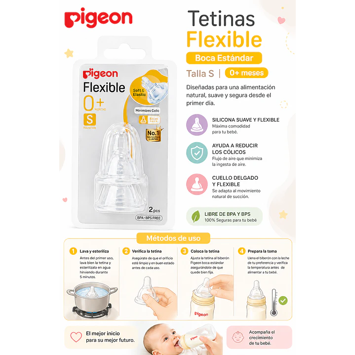Tetinas Pigeon Flexible Boca Standar Talla S +0m 2 Unidades 5