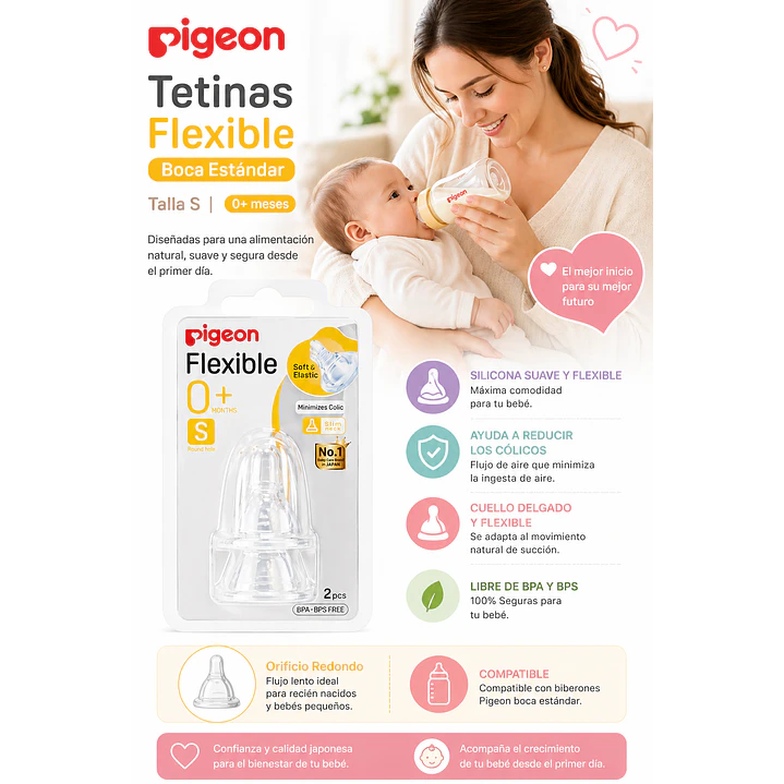 Tetinas Pigeon Flexible Boca Standar Talla S +0m 2 Unidades 4