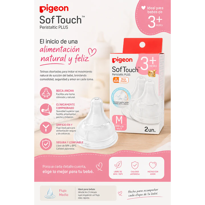 Tetinas Pigeon SofTouch M +3M Flujo Medio 2 Unidades 5