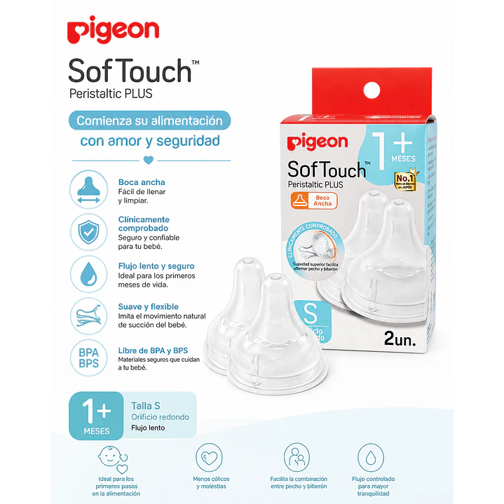 Tetinas Pigeon SofTouch S Flujo Lento 2 Unidades 5
