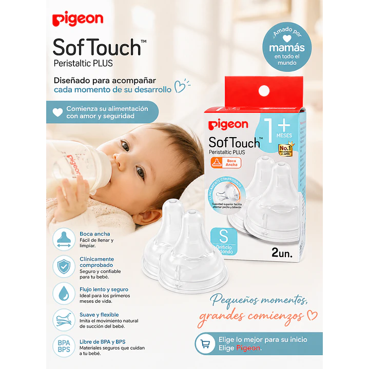Tetinas Pigeon SofTouch S Flujo Lento 2 Unidades 2